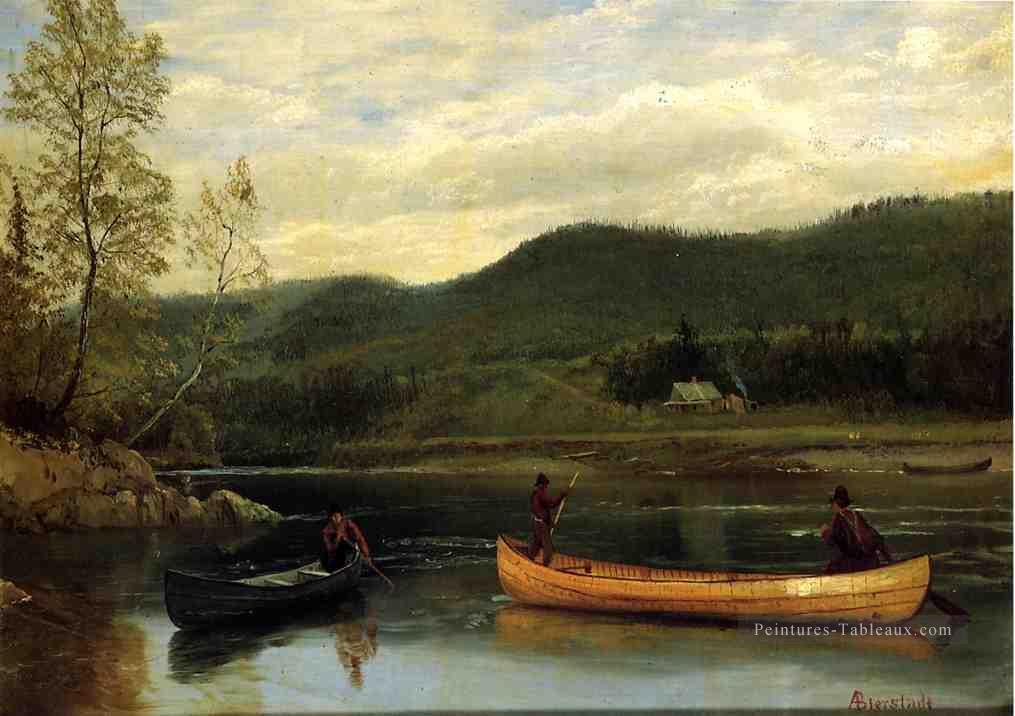 Hommes dans deux canots Albert Bierstadt Peintures à l'huile